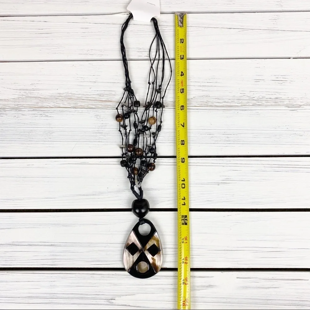 Bohemian Boho Black Wood Shell Statement Necklace